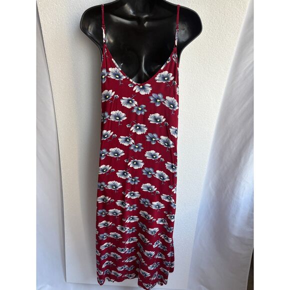 Long Red Maxi Floral Dress Size S Romantic Summer Vacation Feminine Flowers Cute - Picture 5 of 12